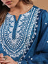 Teal Blue Silk Blend Embroidered Straight Kurta Set